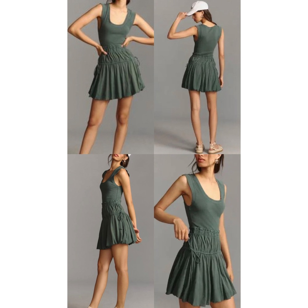 Daily Practice Anthropologie Ribbed Bubble Mini Dress Sage Green XXS